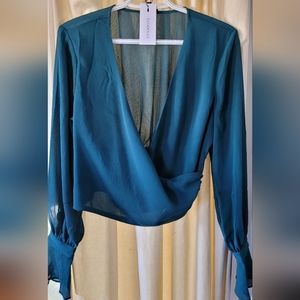 TEAL SHEER DYNAMITE WRAP BLOUSE